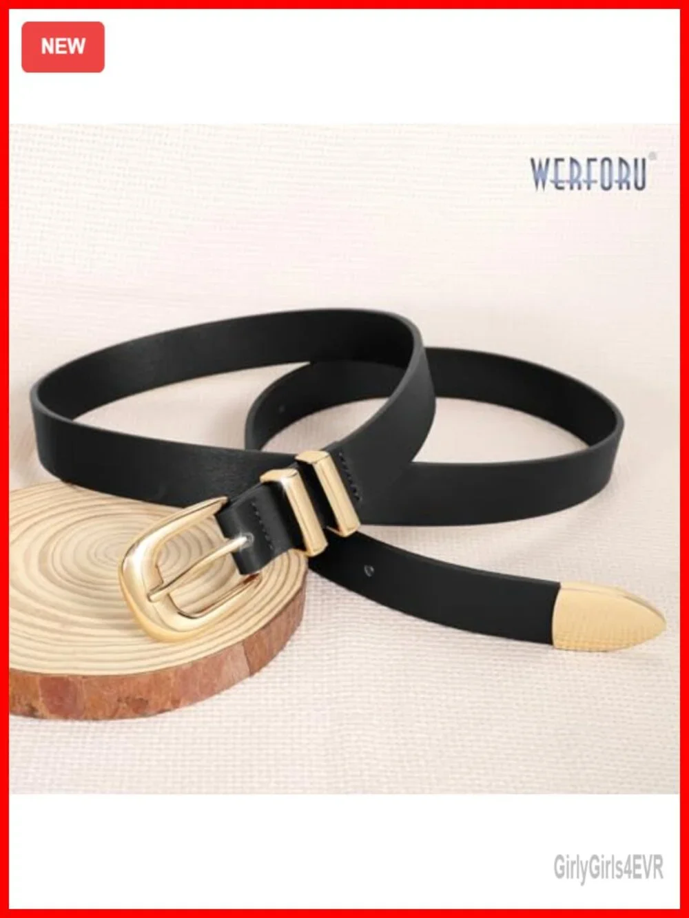 Women Faux Leather Skinny Belt with Gold Buckle Vintage Western Waist Belt